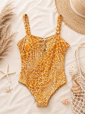 Coastal Waves Animal Print Lace Up Beachcore One Piece Swimsuit Plus Size 2X